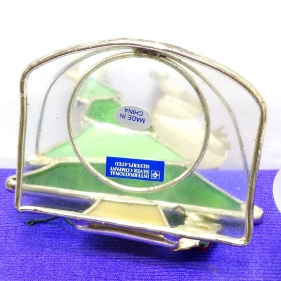 Stained Glass Snowman Climbing Christmas Tree Votive Holder Silver Plate Vintage - Picture 5 of 10